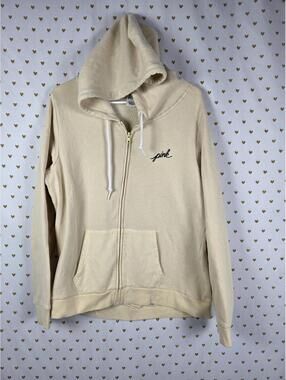Victorias Secret Pink Large Pullover Cream Logo Hoodie Sweater Shirt